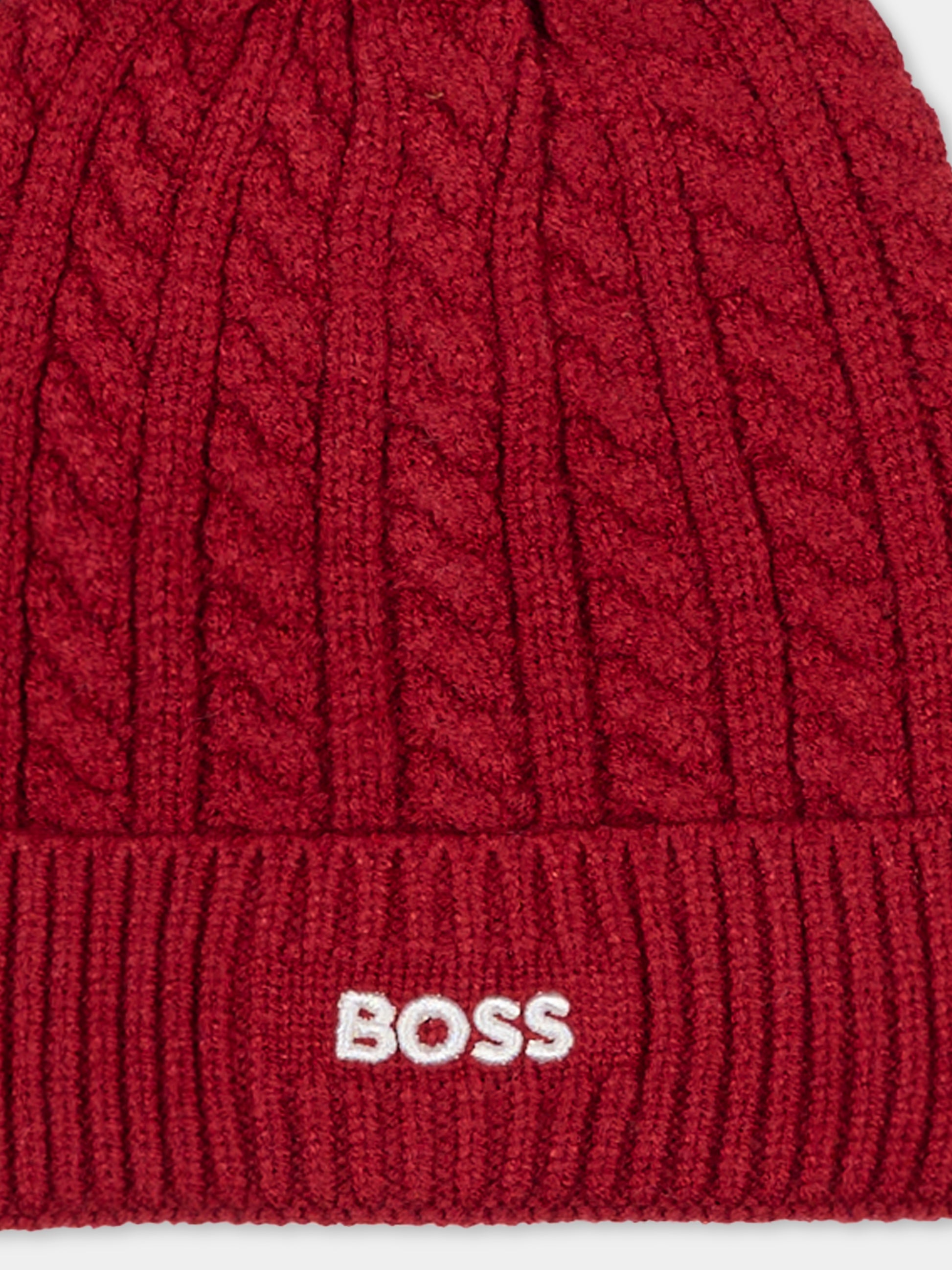 Berretto rosso per bambino con pompon,Boss,J52656 96D