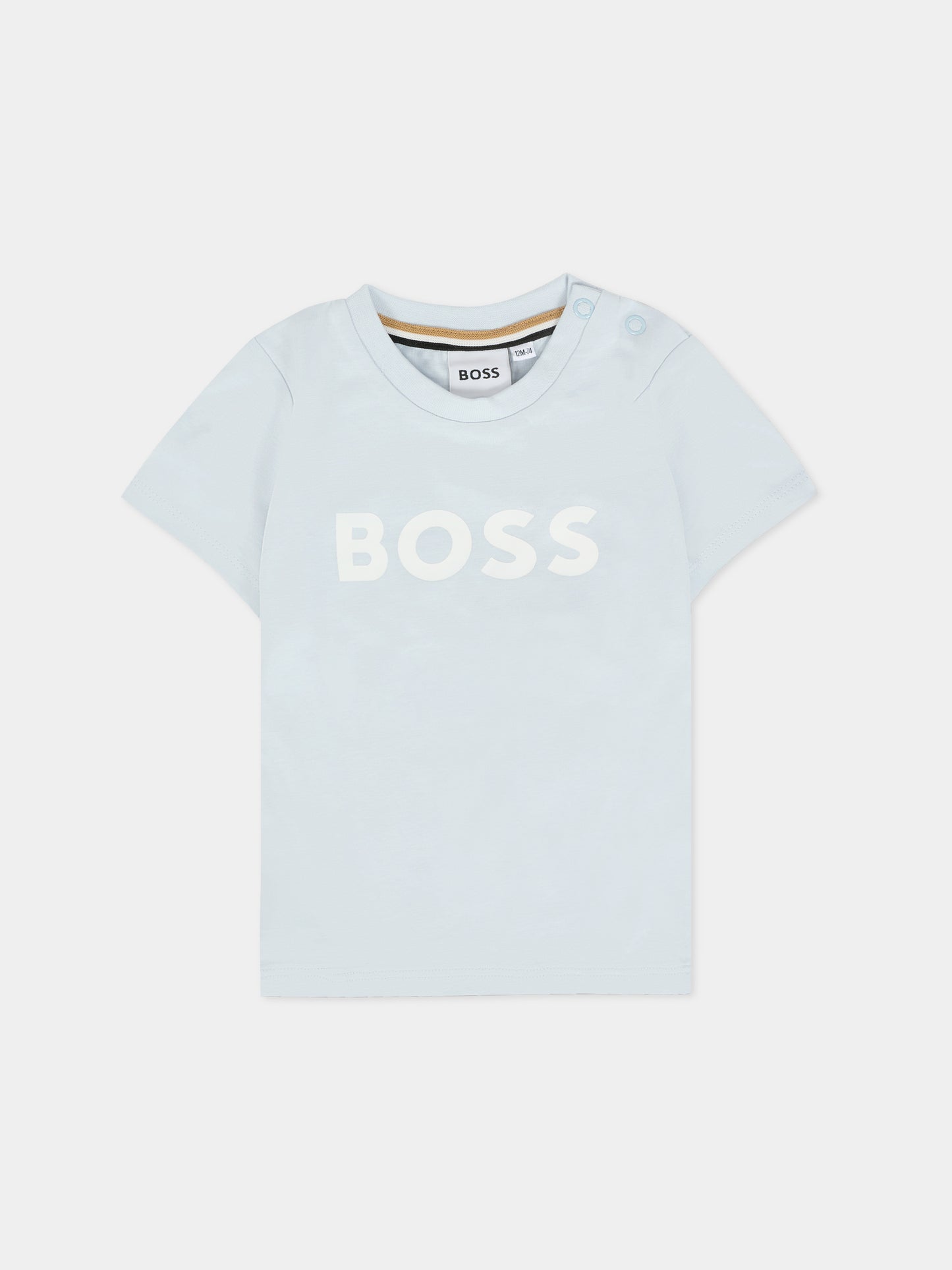 T-shirt celeste per neonato con logo,Boss,J52712 791