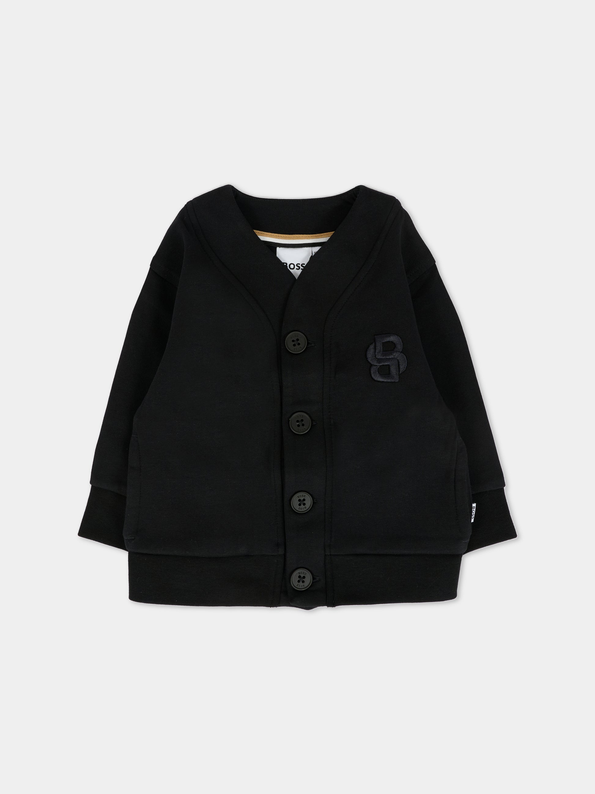 Cardigan nero per neonato con logo BB,Boss,J52722 09B
