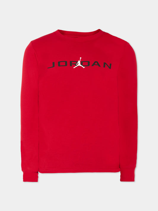 T-shirt rossa per bambino con logo e jumpman,Jordan,95D668 R78