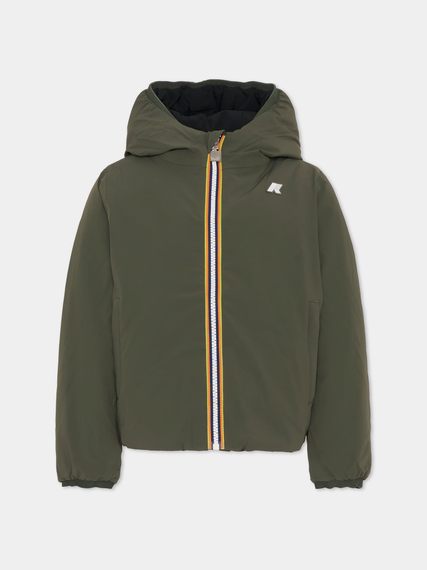 Piumino reversibile Jack St Warm verde per bambino con logo,K-way,K71337W AGQ