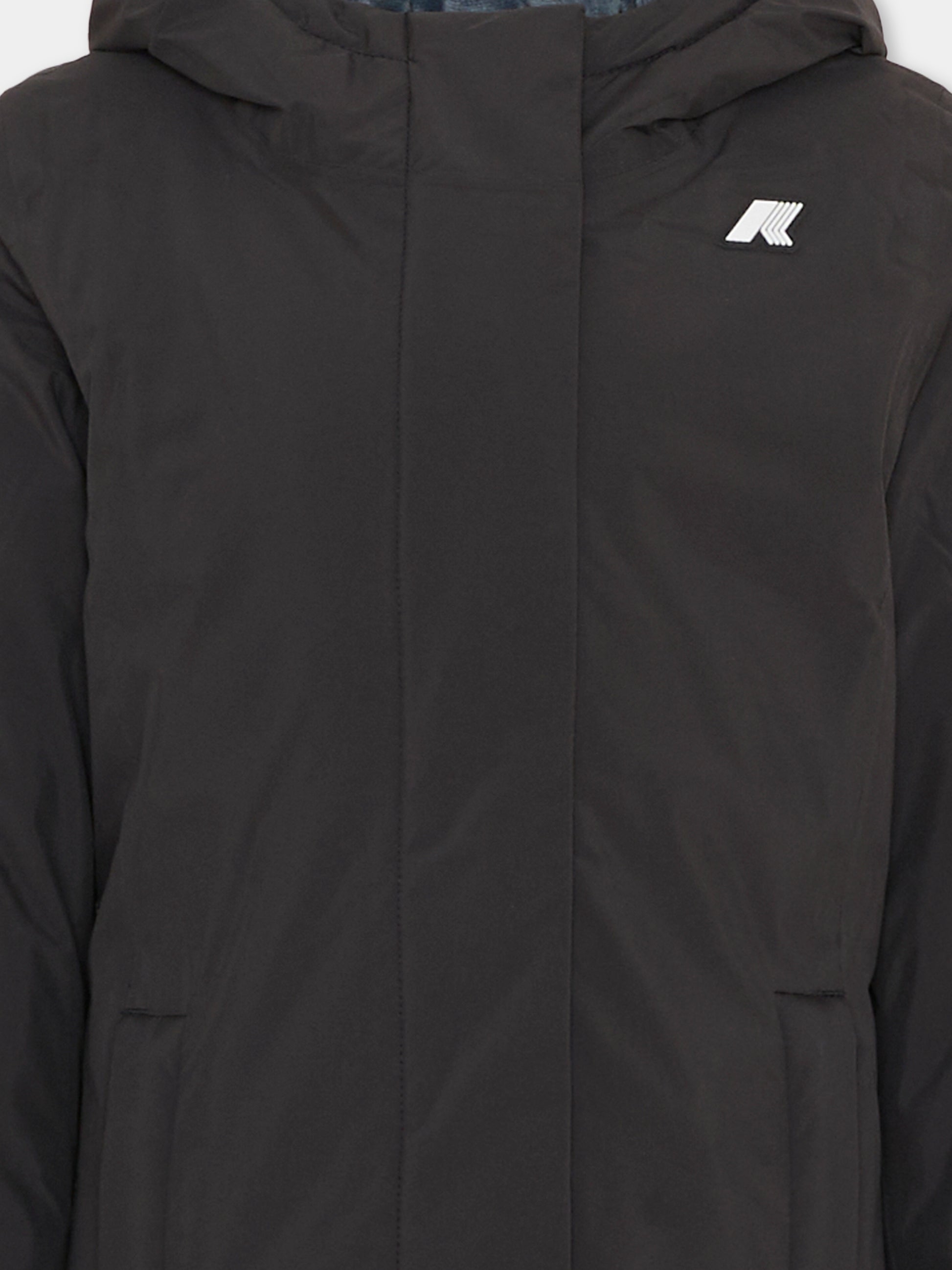 Parka Denise Marmotta nero per bambini con logo,K-way,K41383W AL8