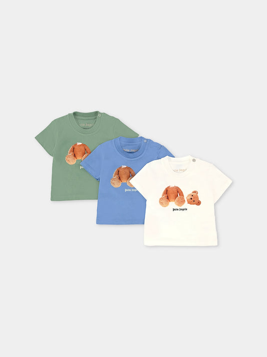 Set t-shirt multicolor per neonato con orso,Palm Angels,PB2X01AF25JER0014260
