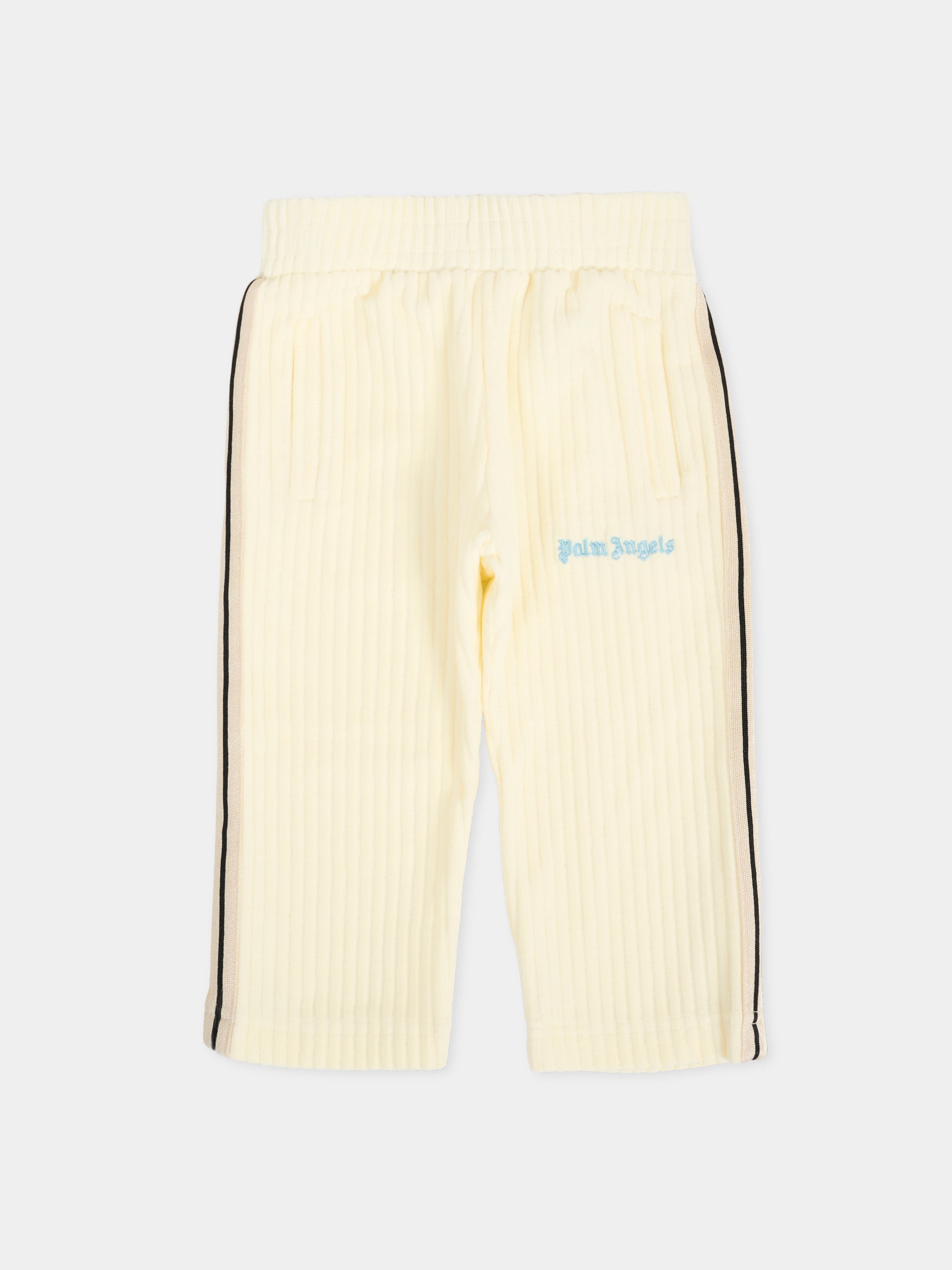Pantaloni avorio per neonato con logo,Palm Angels,PB4X001F25FLE0010340