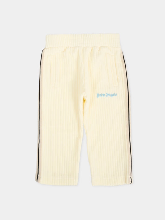 Pantaloni avorio per neonato con logo,Palm Angels,PB4X001F25FLE0010340