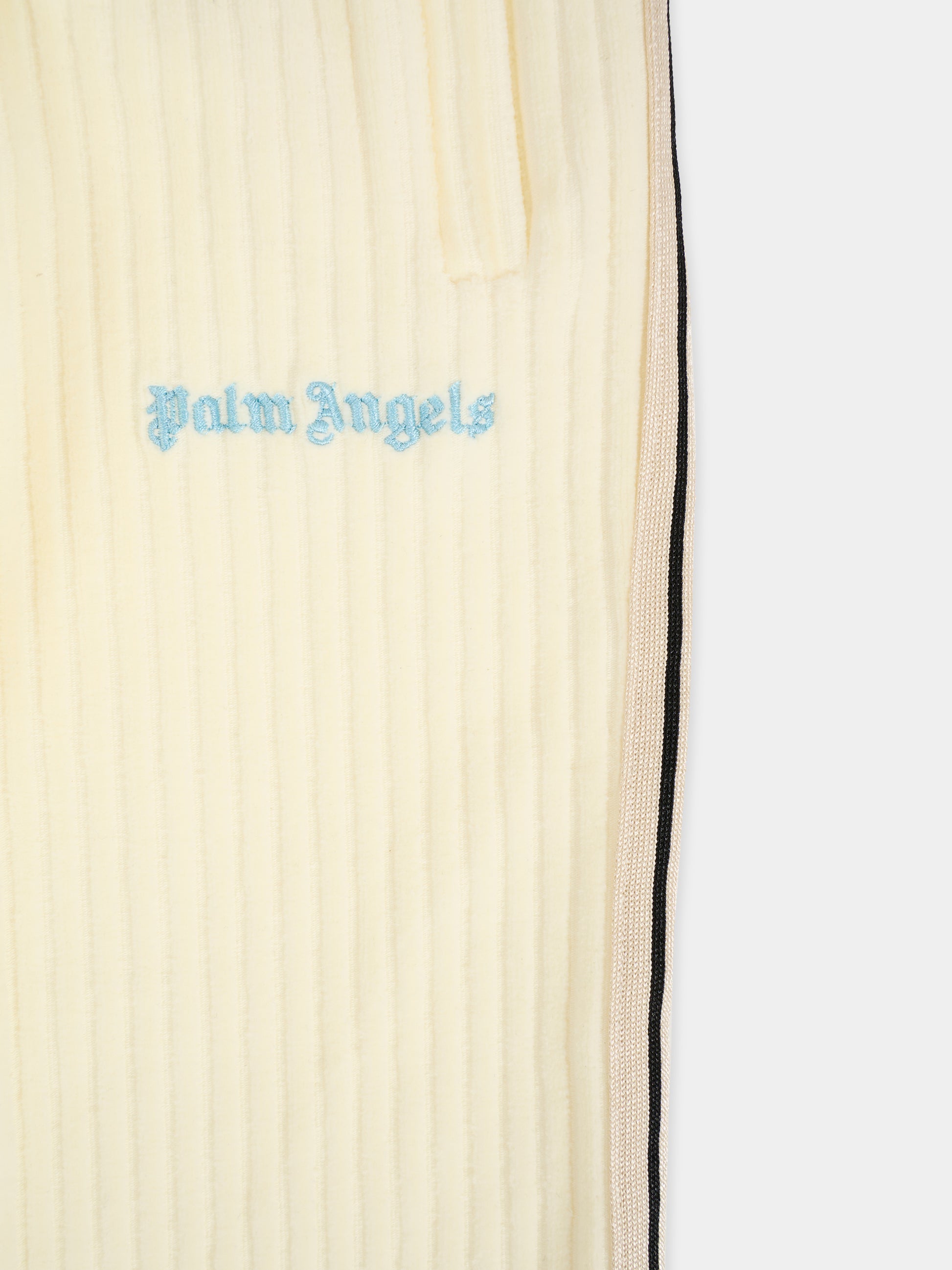 Pantaloni avorio per neonato con logo,Palm Angels,PB4X001F25FLE0010340