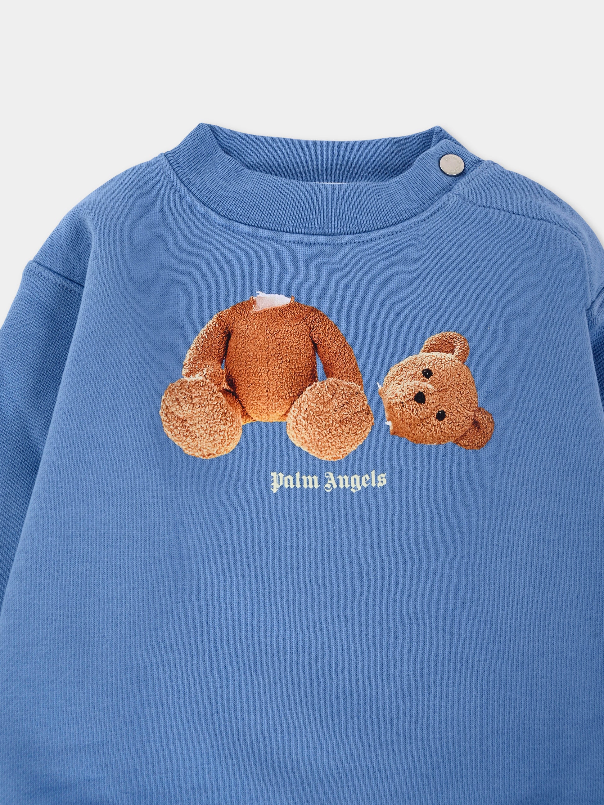 Felpa azzurra per neonato con orso,Palm Angels,PBXC001F25FLE0014260