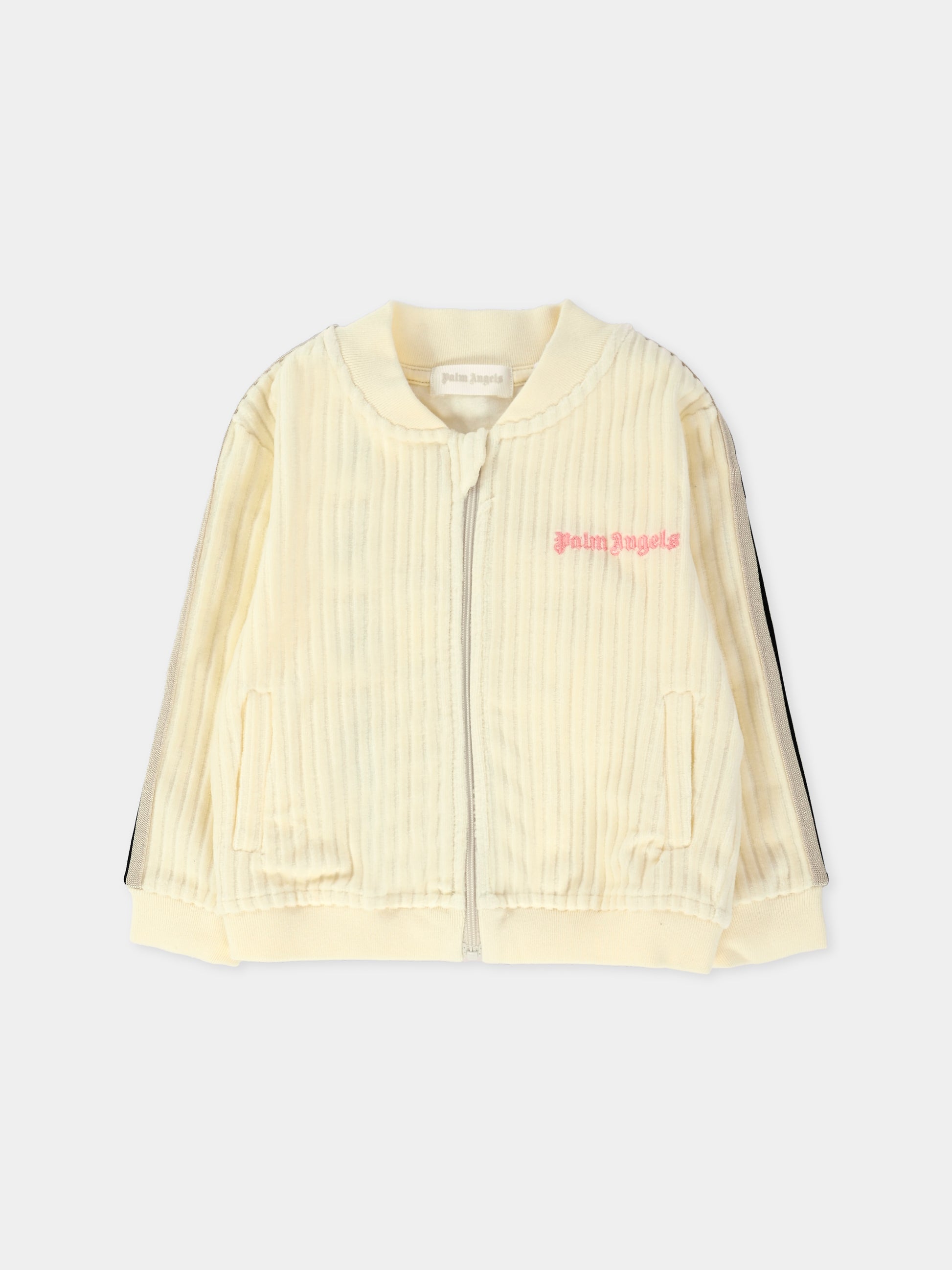 Felpa avorio per neonata con logo,Palm Angels,PG3X002F25FLE001033C