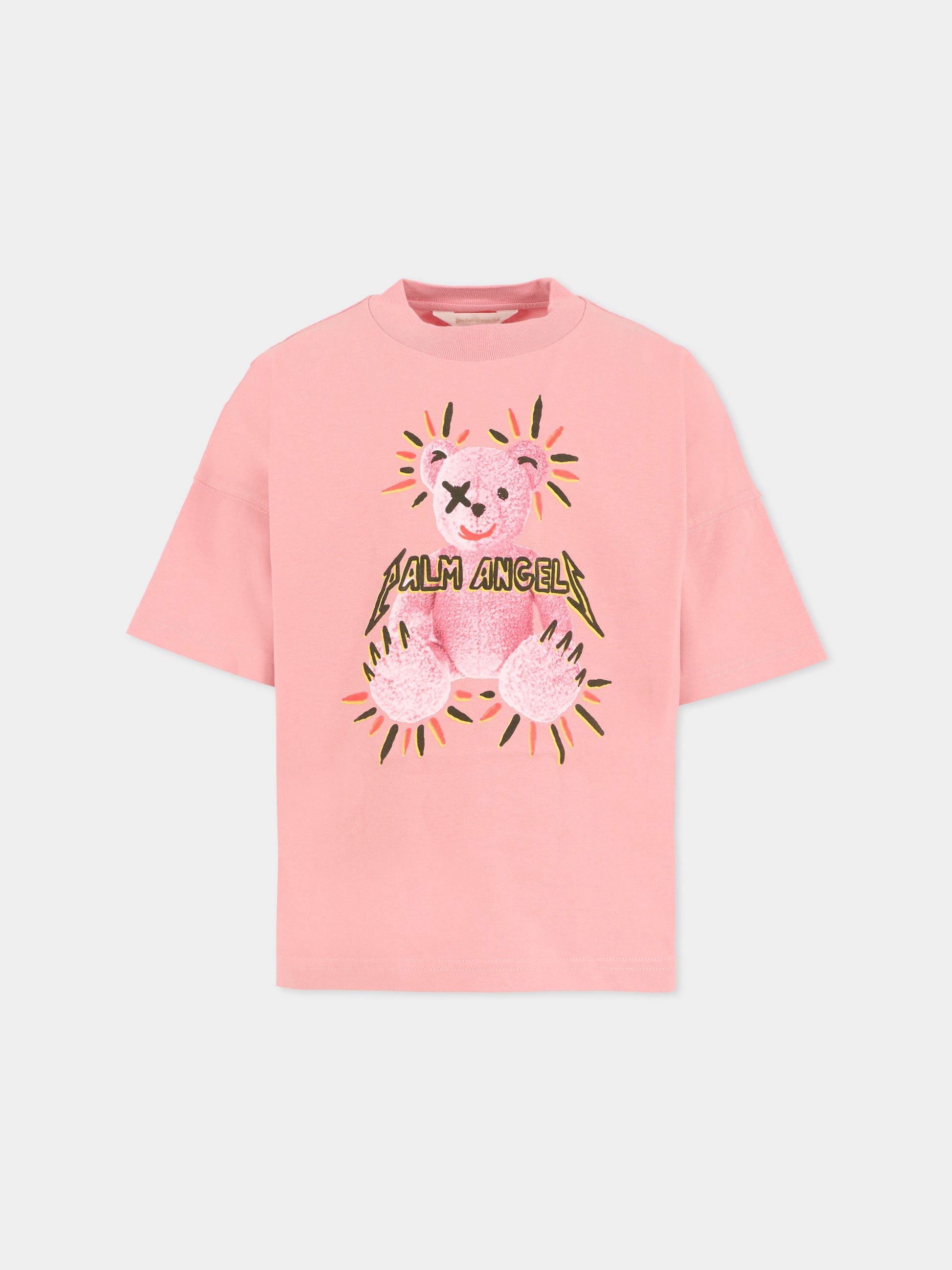 T-shirt rosa per bambina con stampa Bear Punk,Palm Angels,PGAA001F25JER002303B