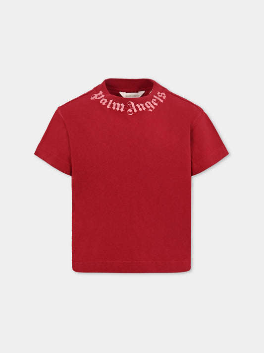 T-shirt bordeaux per bambina con logo,Palm Angels,PGAA002F25JER0082730