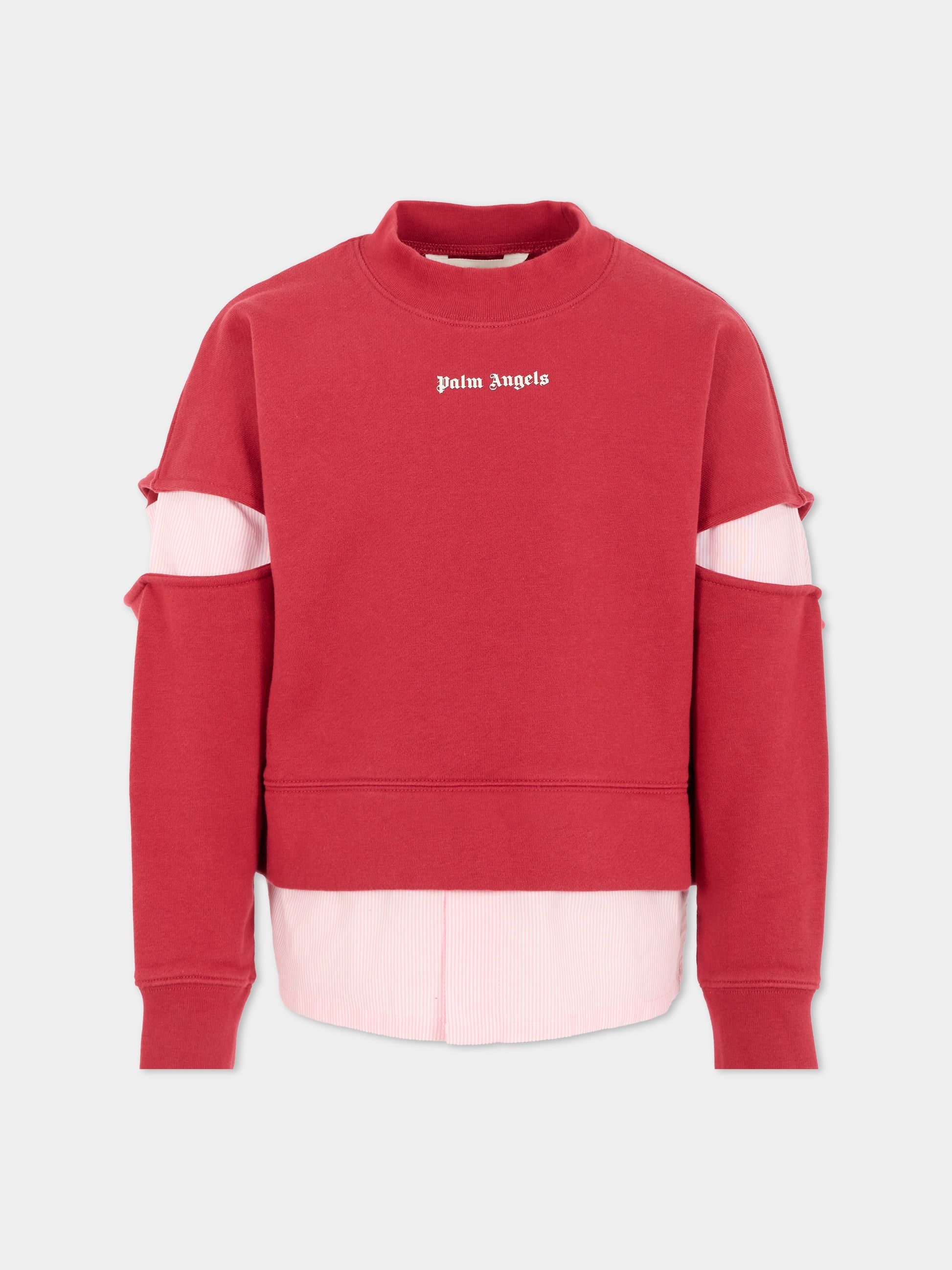 Felpa rossa per bambina con logo,Palm Angels,PGBA016F25FLE0012703