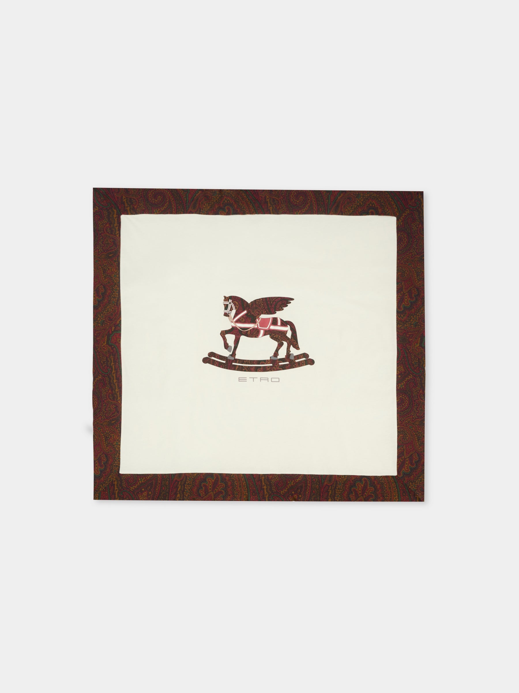 Coperta bianca per neonati con Pegaso e stampa paisley,Etro,GX0540 Z3186 101MA