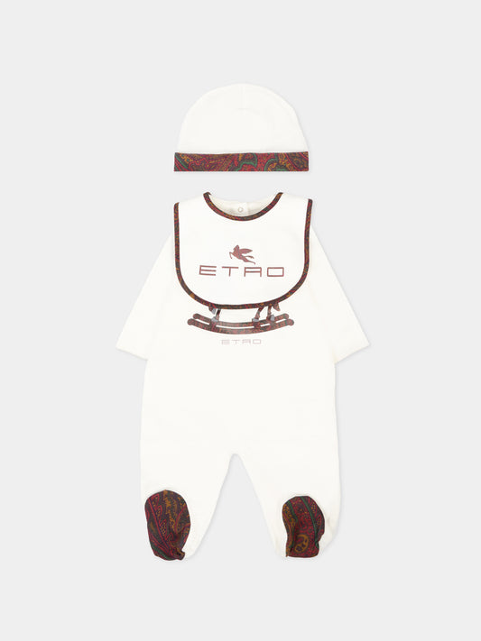 Set tutina avorio per neonati con Pegaso bordeaux e logo,Etro,GXB560 Z3186 101