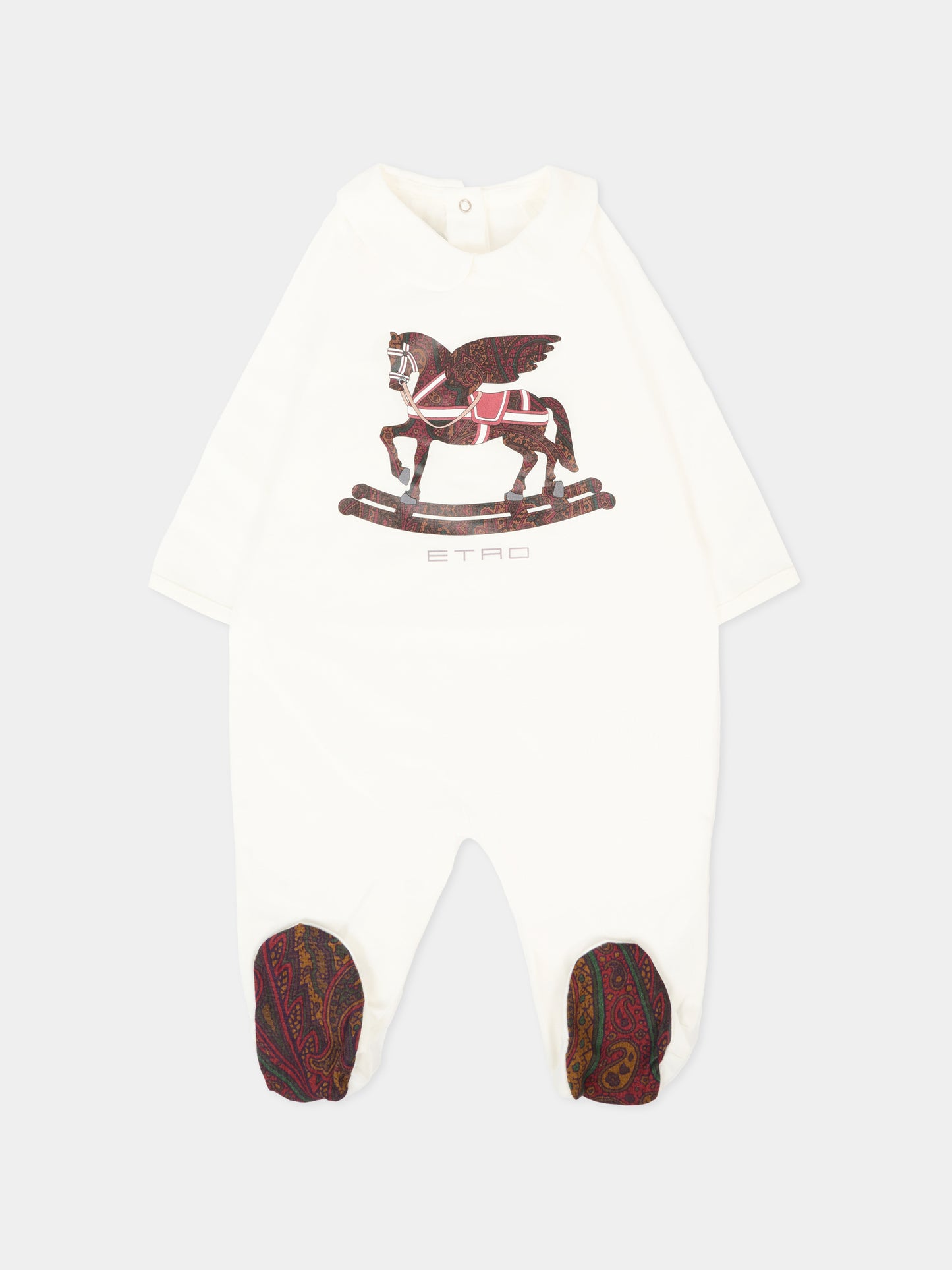 Set tutina avorio per neonati con Pegaso bordeaux e logo,Etro,GXB560 Z3186 101