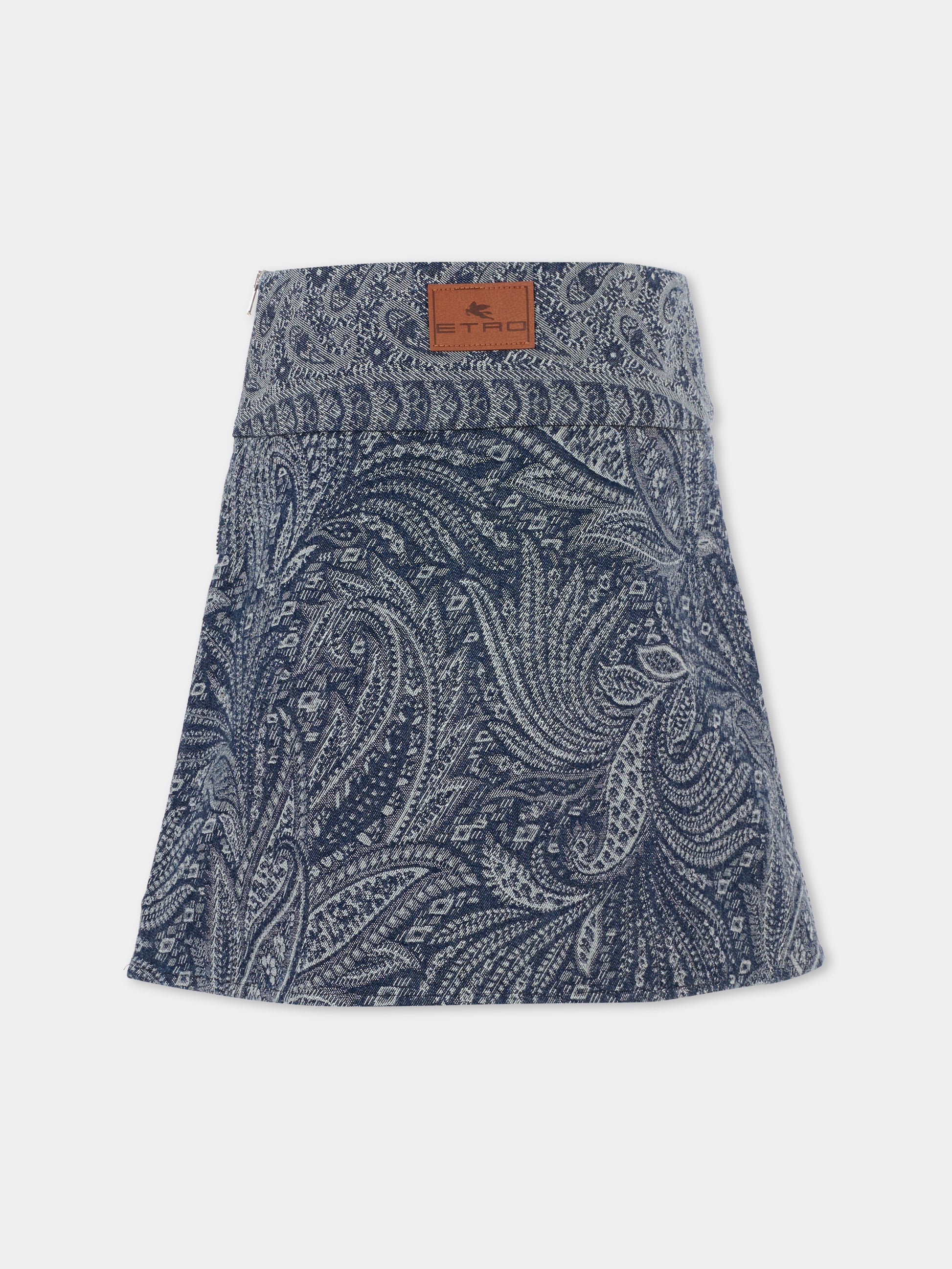 Gonna denim per bambina con stampa paisley,Etro,GX7A00 D0122 620BC