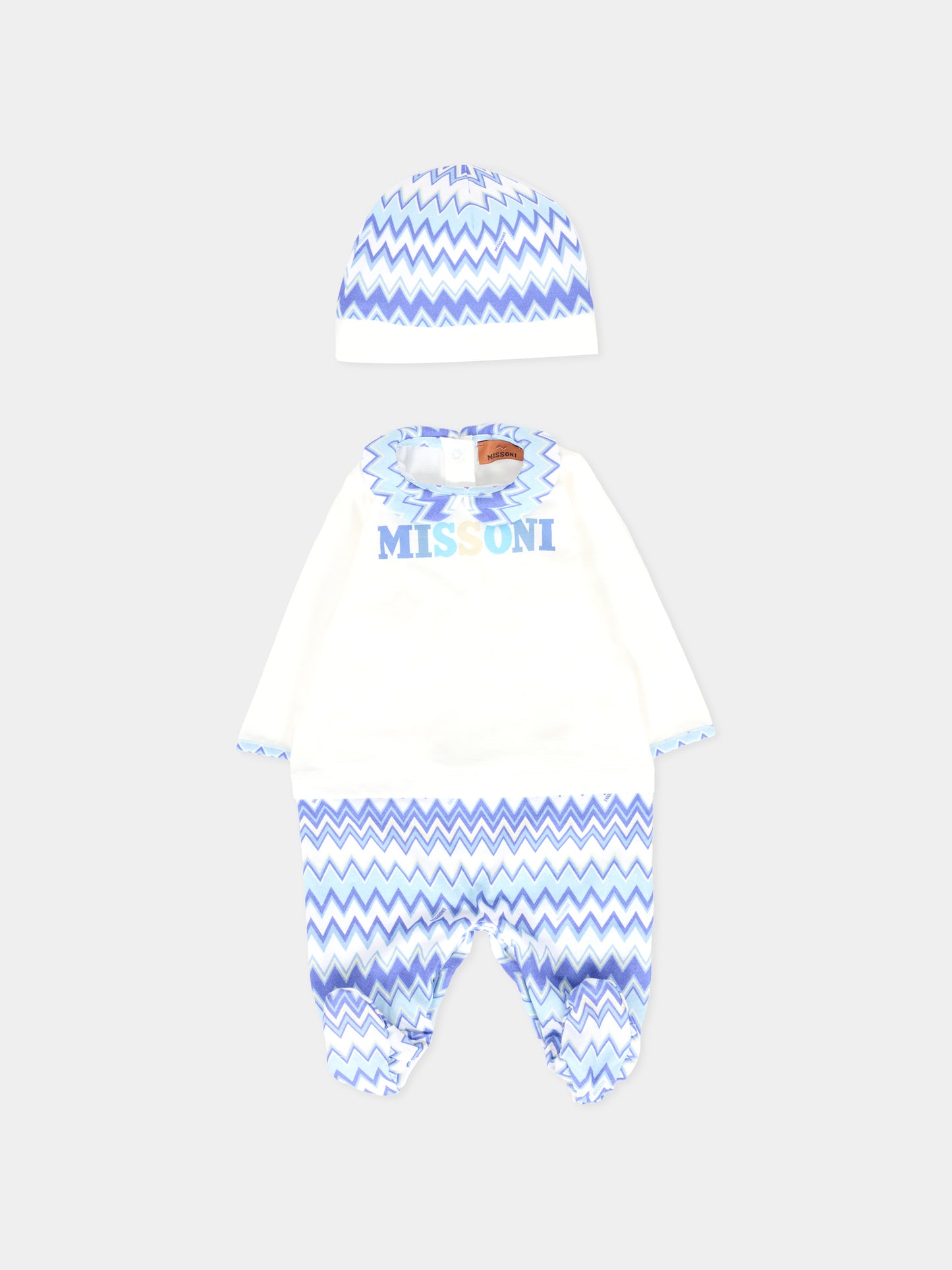 Set tutina azzurro per neonato con logo e motivo chevron,Missoni,MXB510-J0177 101CE