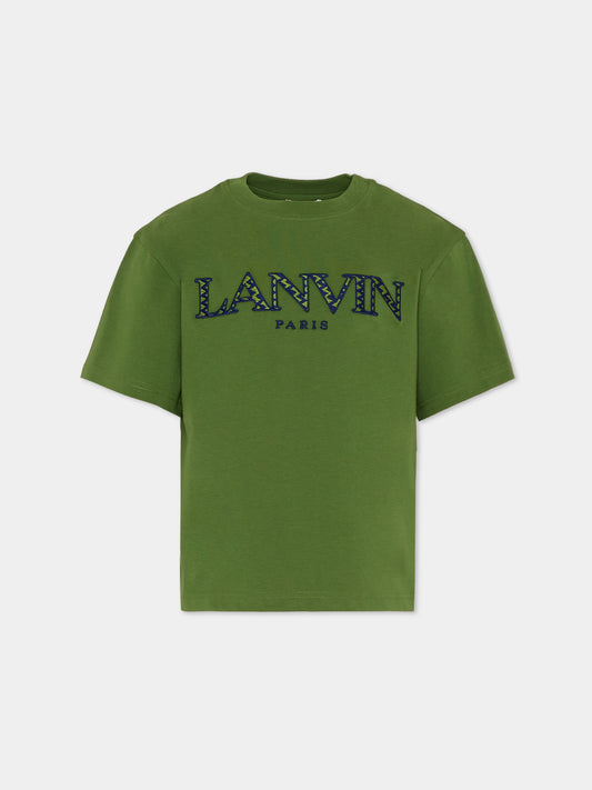 T-shirt verde per bambino con logo,Lanvin Petite,N30283 625