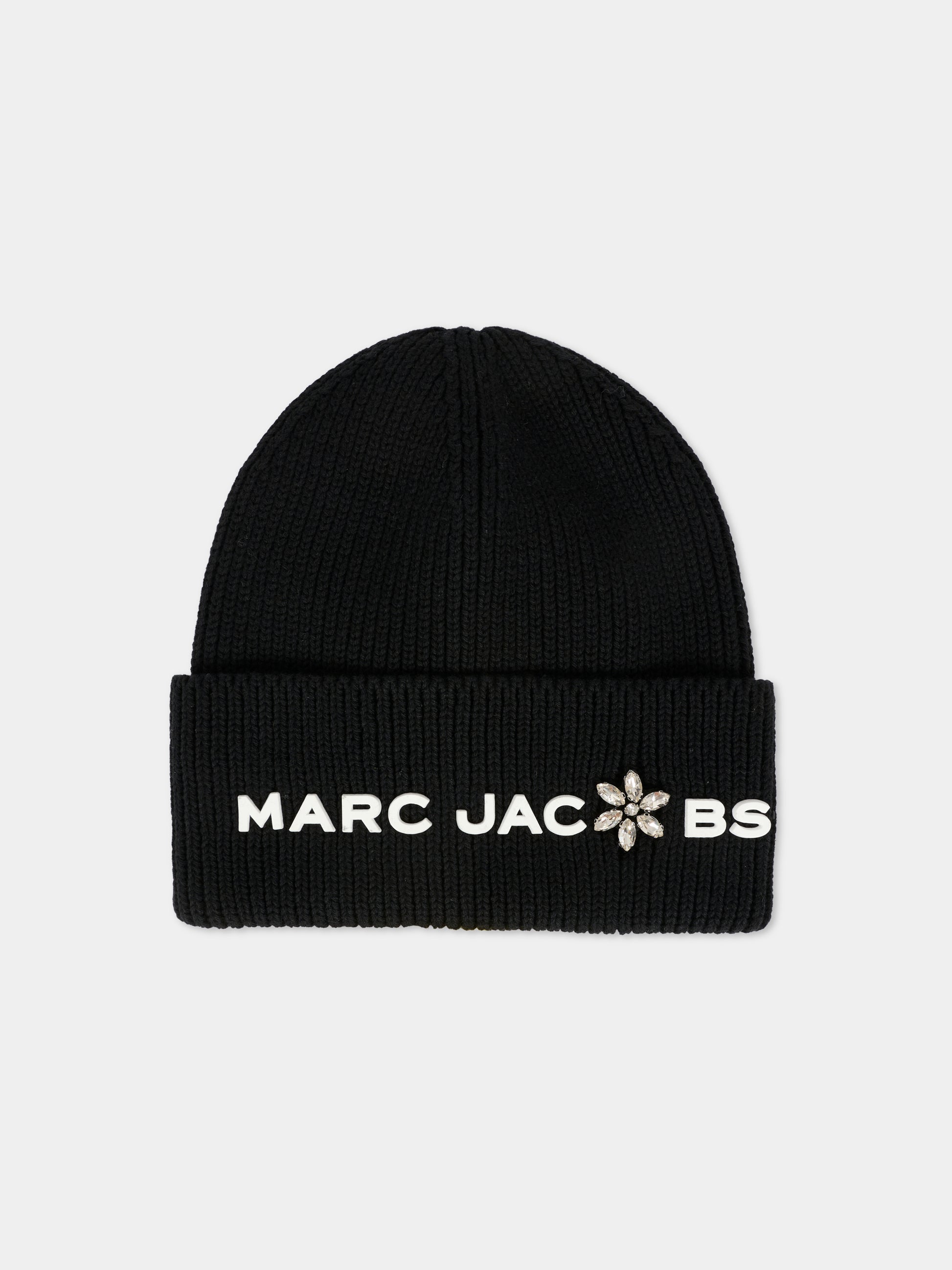 Berretto nero per bambina con logo e fiore,Marc Jacobs,W60675 09B