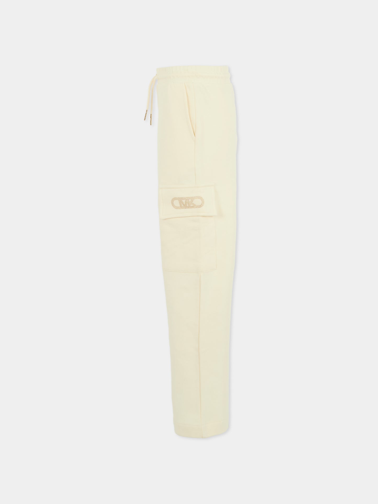Pantaloni avorio per bambina con logo,Michael Kors,R30453 190