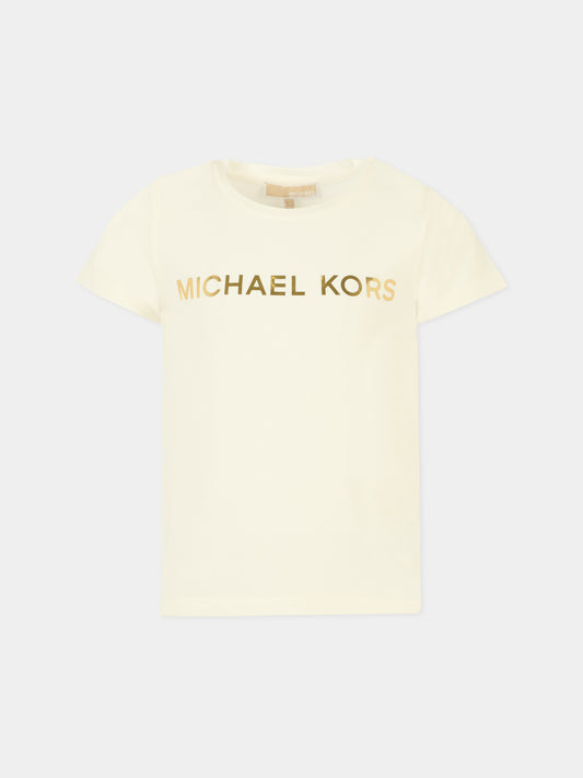 T-shirt avorio per bambina con logo,Michael Kors,R30492 117