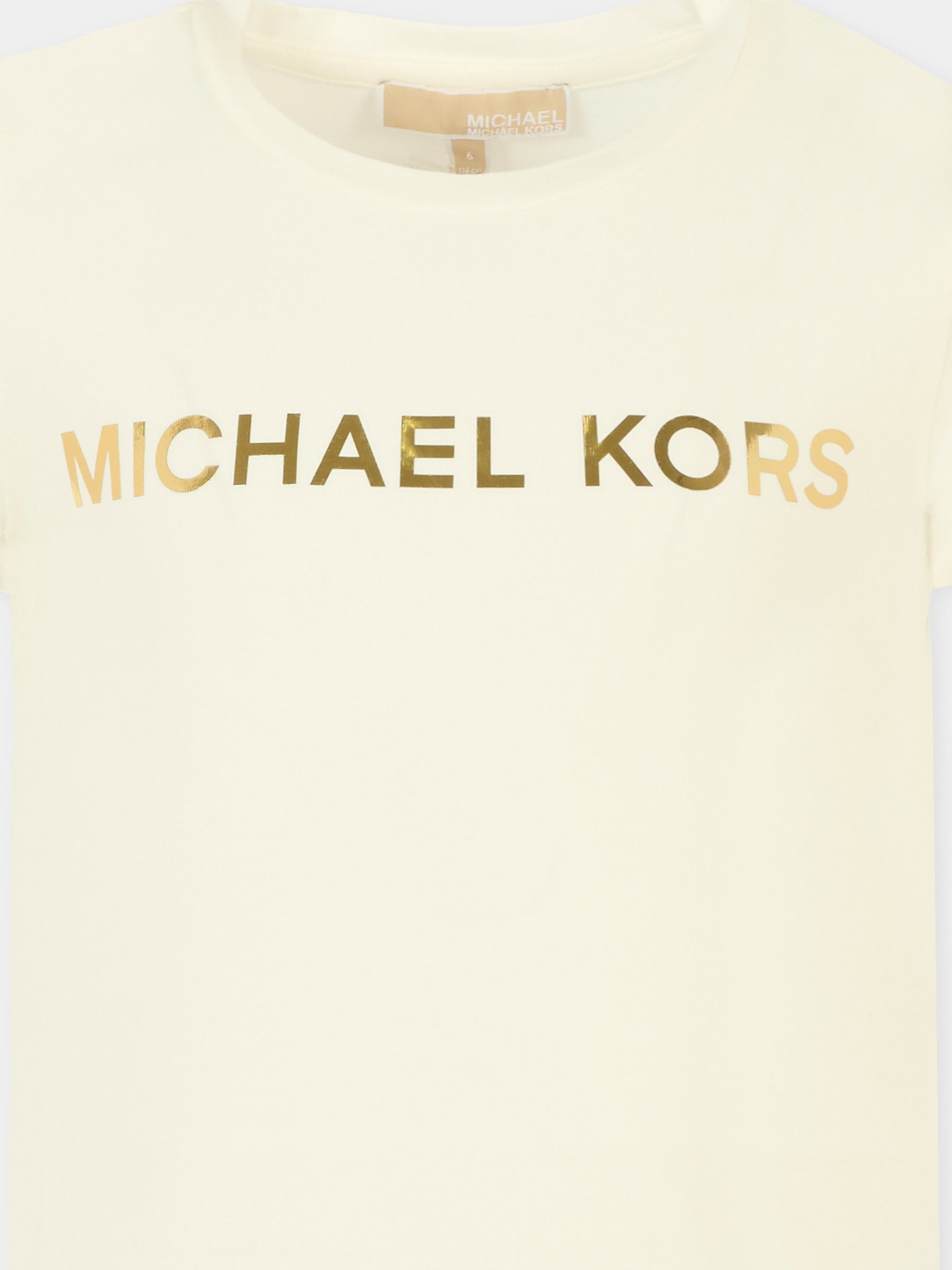 T-shirt avorio per bambina con logo,Michael Kors,R30492 117