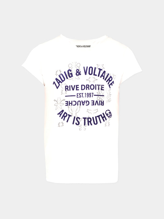 T-shirt bianca per bambina con logo blu,Zadig & Voltaire Kids,X60463 10P