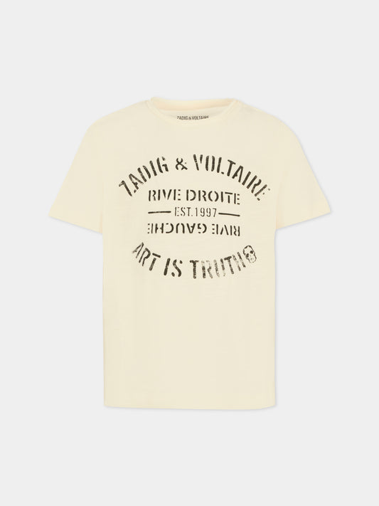 T-shirt avorio per bambini con logo,Zadig & Voltaire Kids,X60464 195