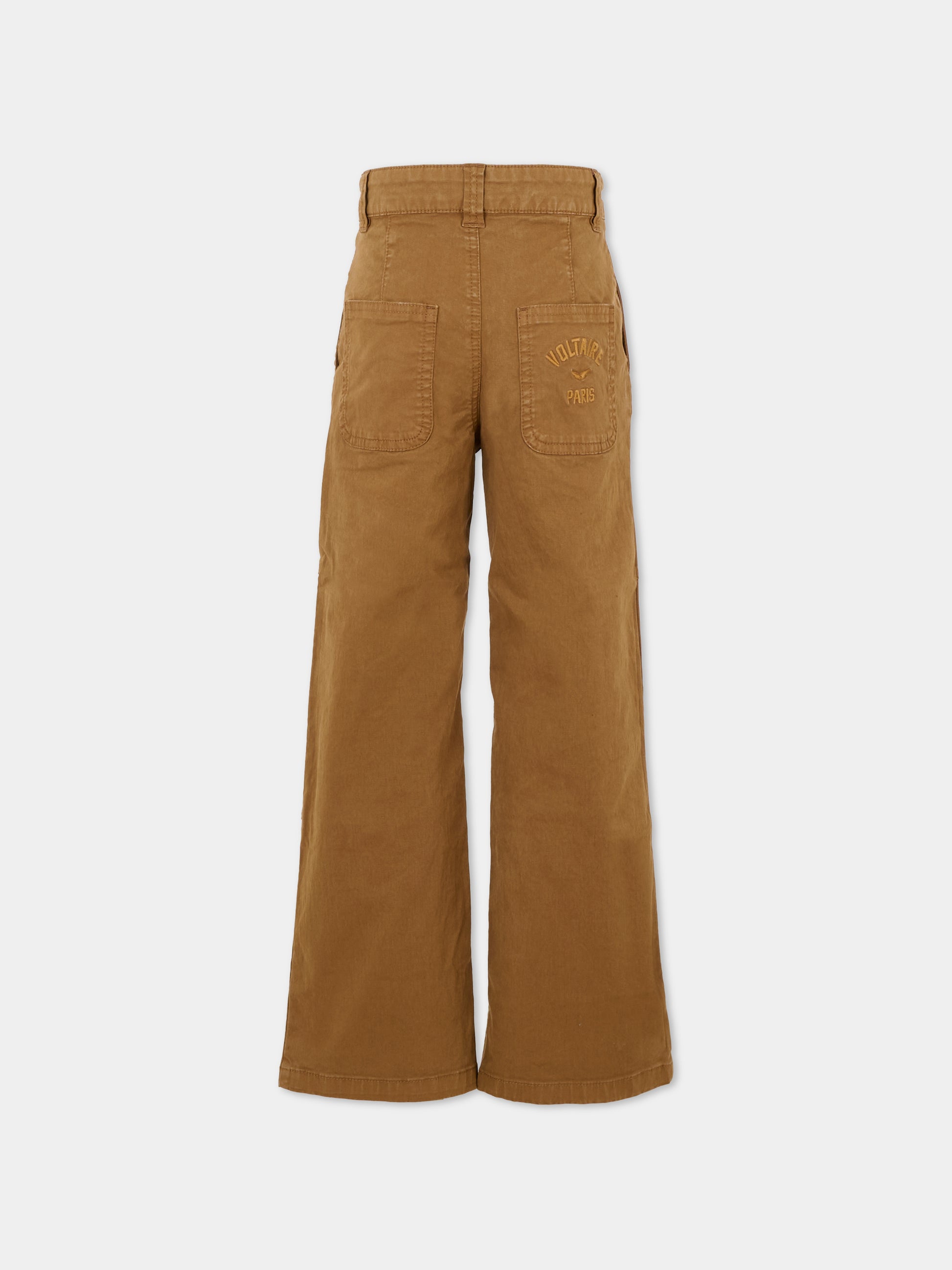 Pantaloni marroni per bambino con logo ricamato,Zadig & Voltaire Kids,X60475 33D
