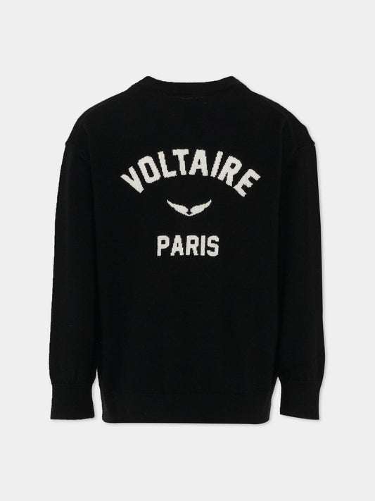 Maglione nero per bambini con logo,Zadig & Voltaire Kids,X60481 09B