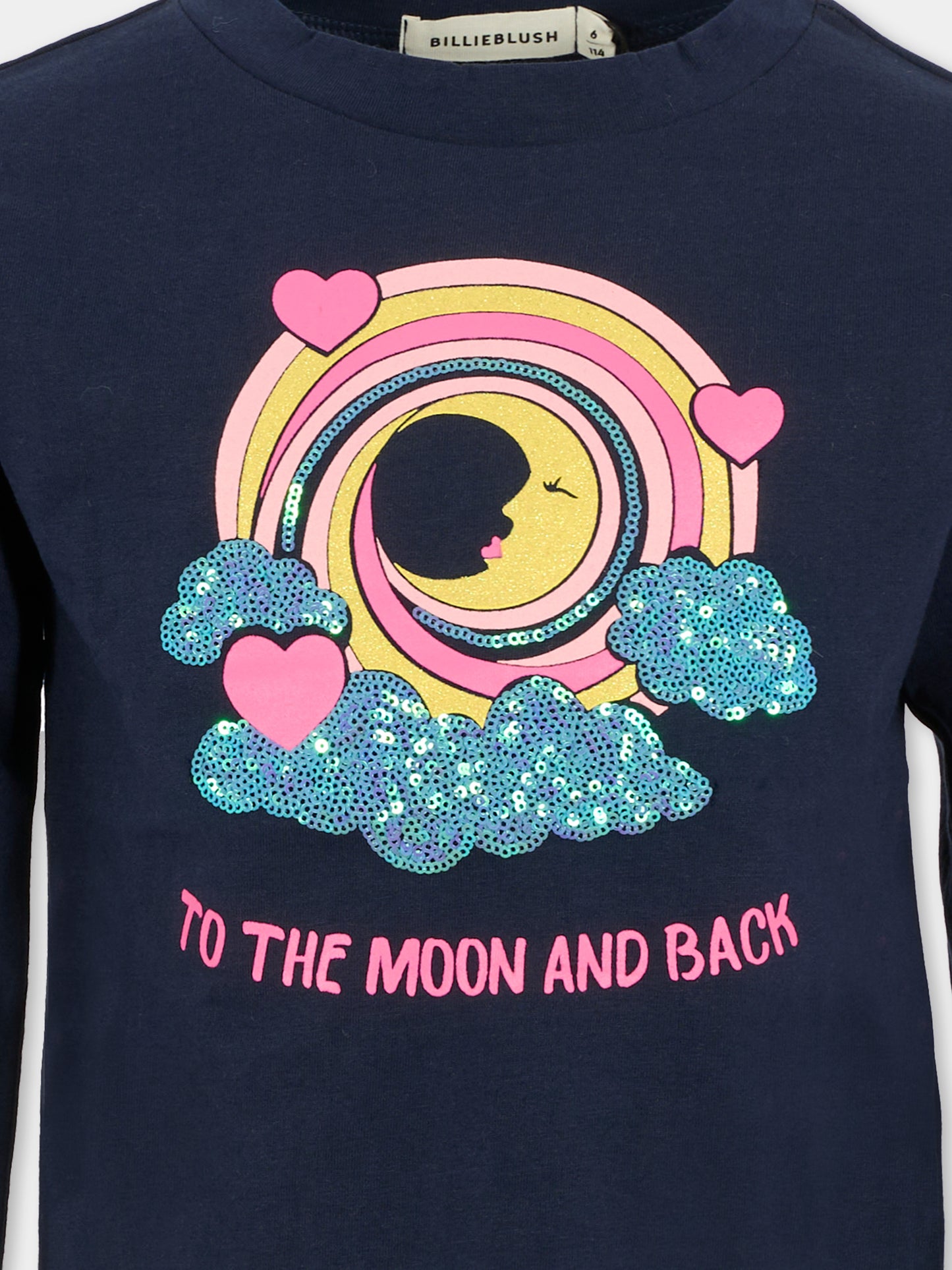 T-shirt blu per bambina con luna,Billieblush,U21609 85T