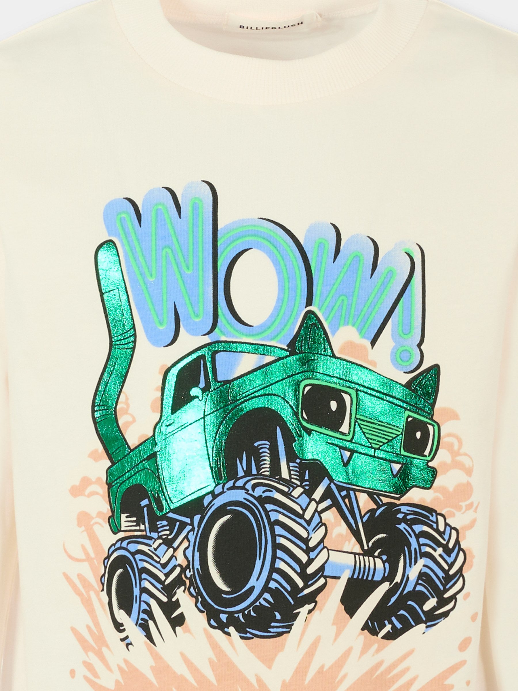 T-shirt avorio per bambino con stampa automobile,Billieblush,U21177 121