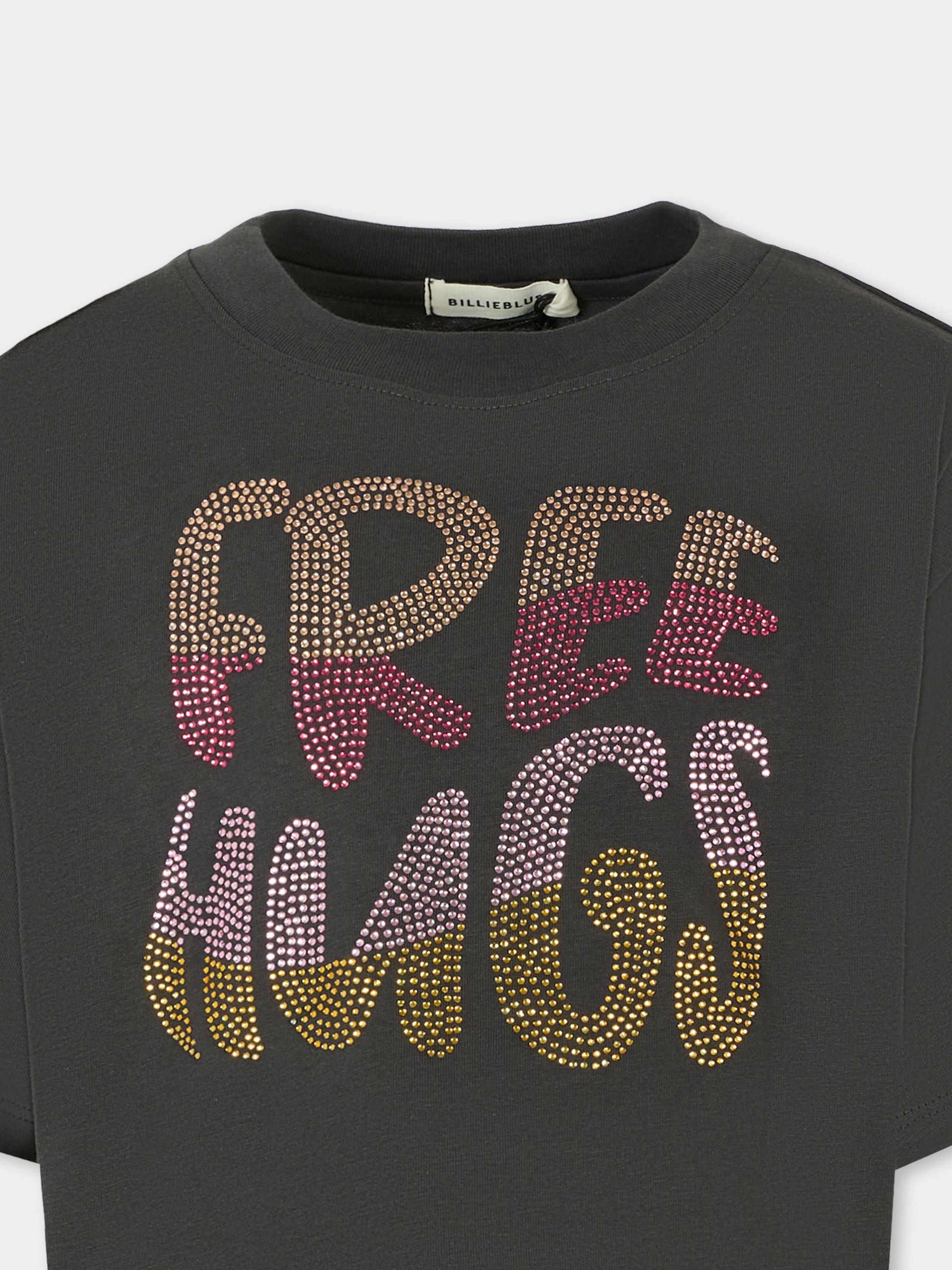 T-shirt girigia per bambina con scritta,Billieblush,U21227 062