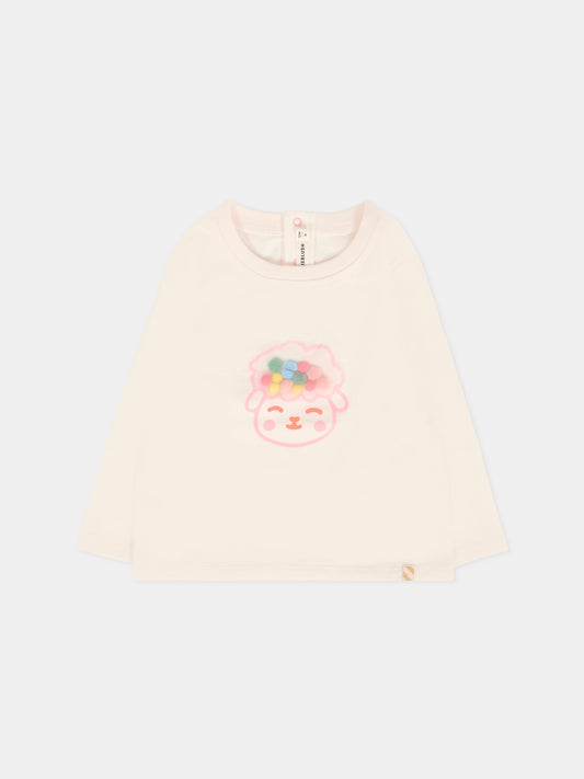 T-shirt avorio per neonata con pecora,Billieblush,U21262 121