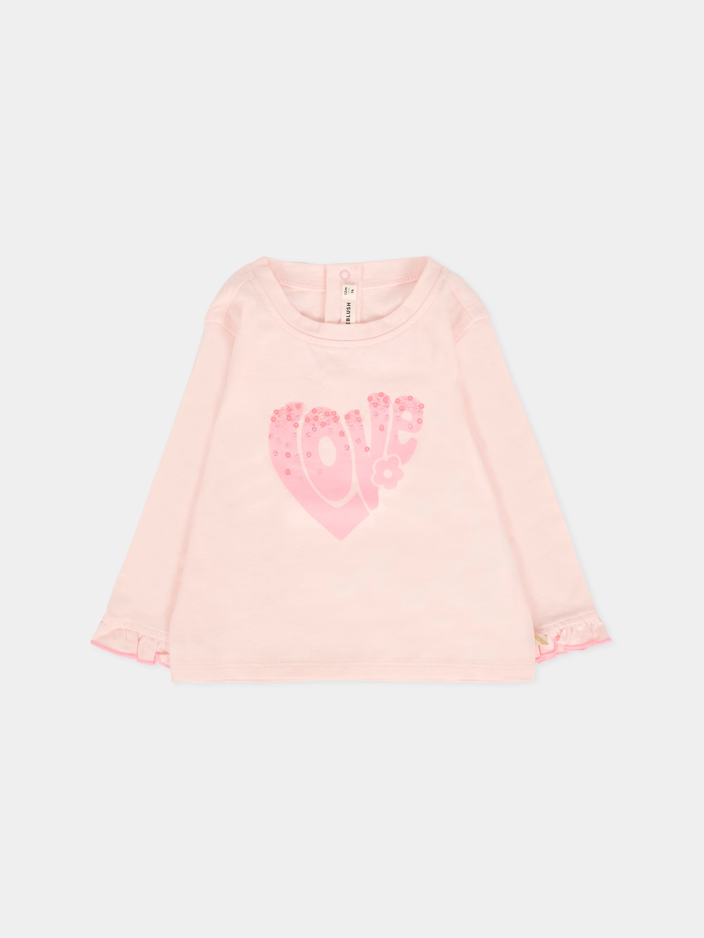 T-shirt rosa per neonata con scritta Love,Billieblush,U21266 47V