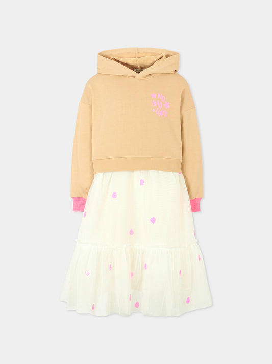 Vestito beige per bambina con scritta,Billieblush,U21304 215