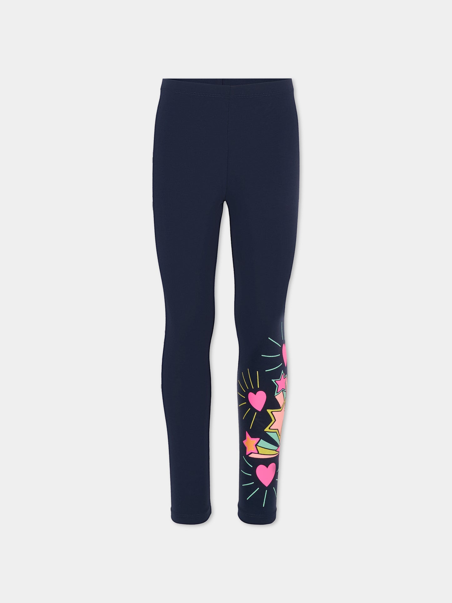 Leggings blu per bambina con cuori e stella,Billieblush,U21321 85T