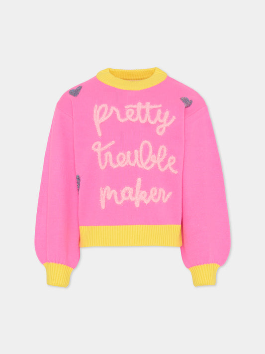 Maglione rosa per bambina con cuori,Billieblush,U21378 473