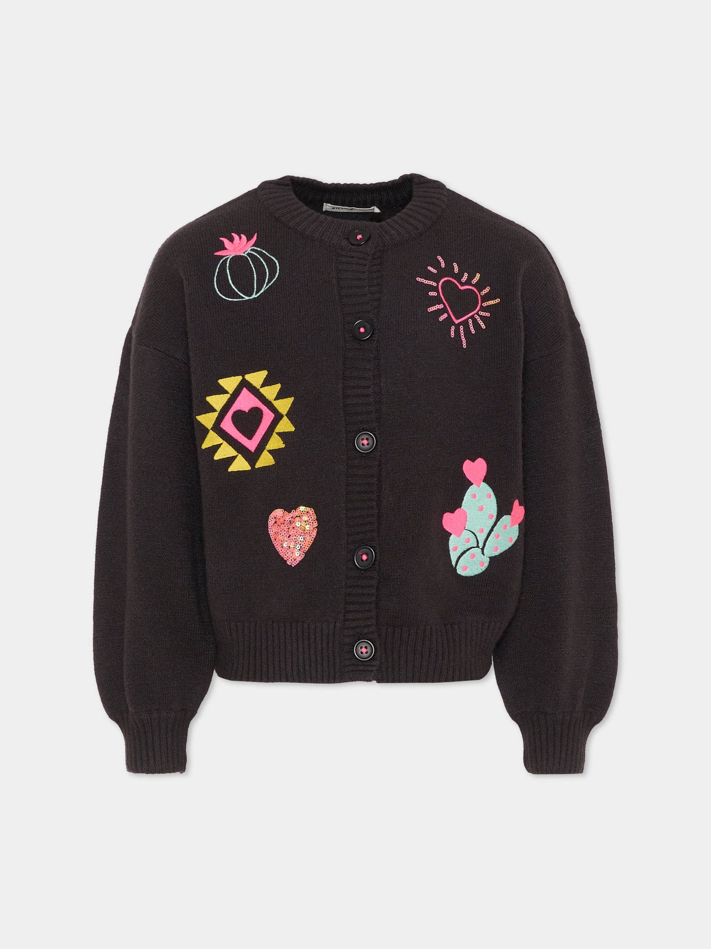 Cardigan nero per bambina con ricami,Billieblush,U21389 062