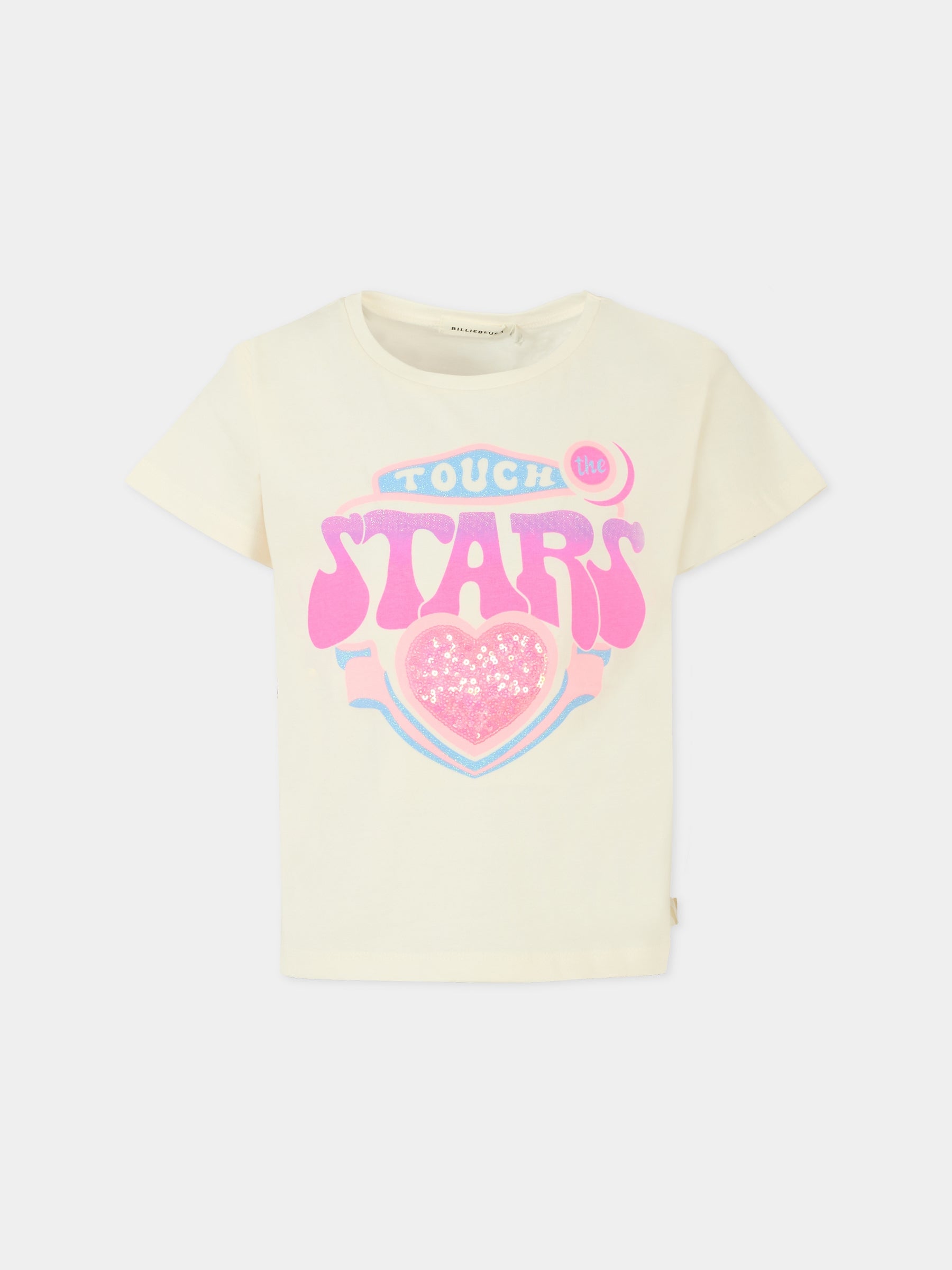 T-shirt avorio per bambina con cuore,Billieblush,U21399 121