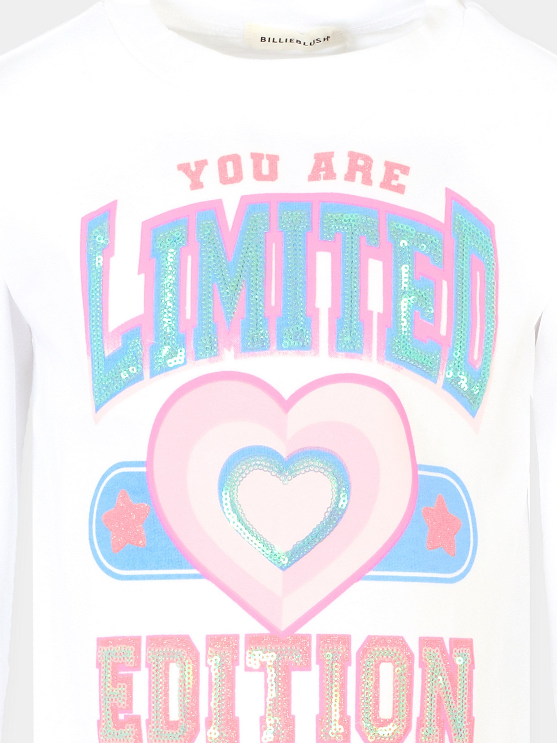 T-shirt bianca per bambina con cuore,Billieblush,U21415 10P