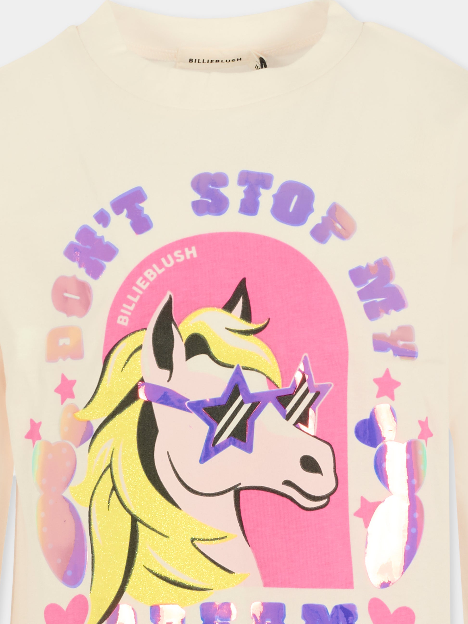 T-shirt avorio per bambina con unicorno,Billieblush,U21423 121