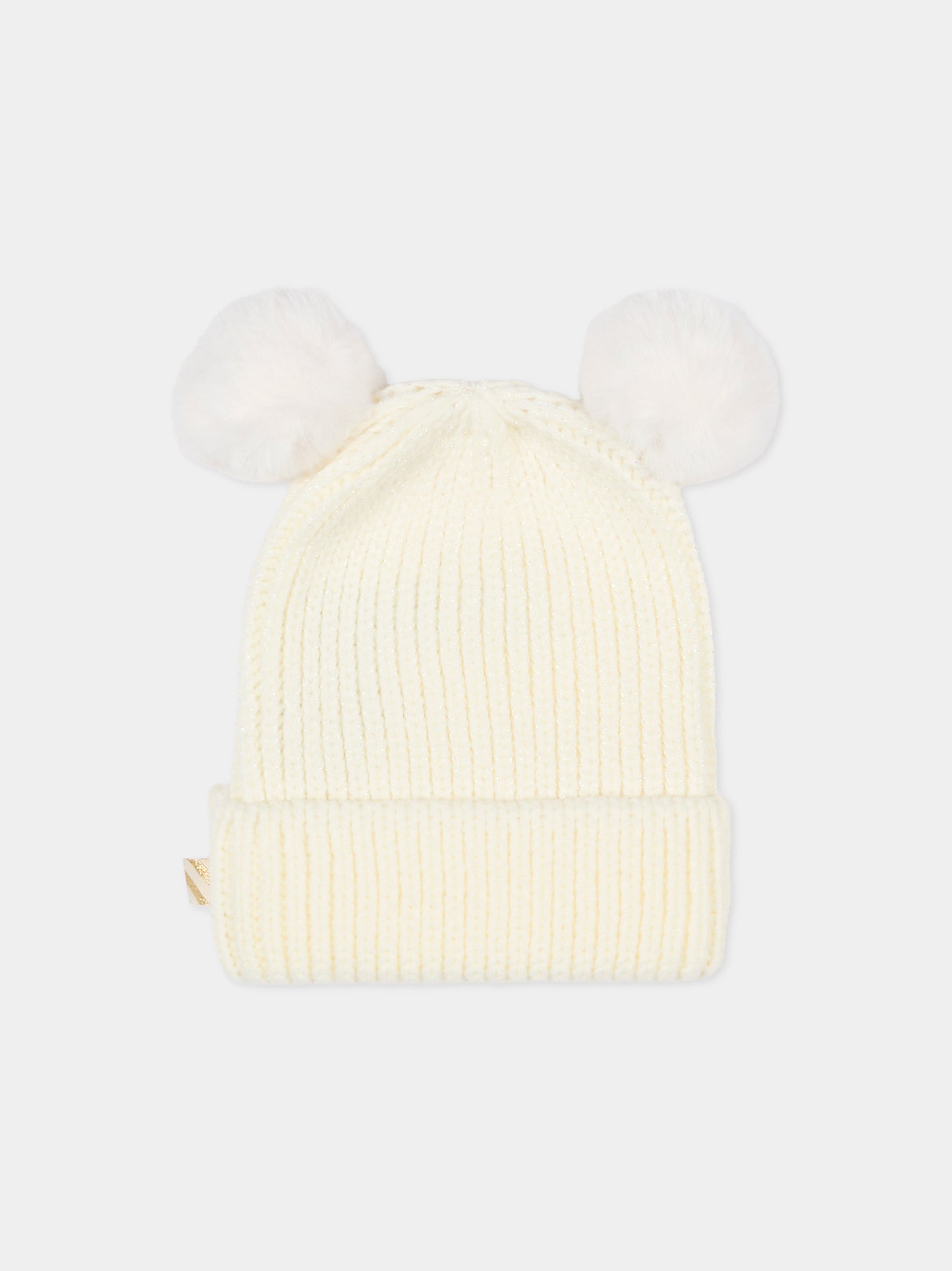 Berretto avorio per bambina con pompon,Billieblush,U21508 121