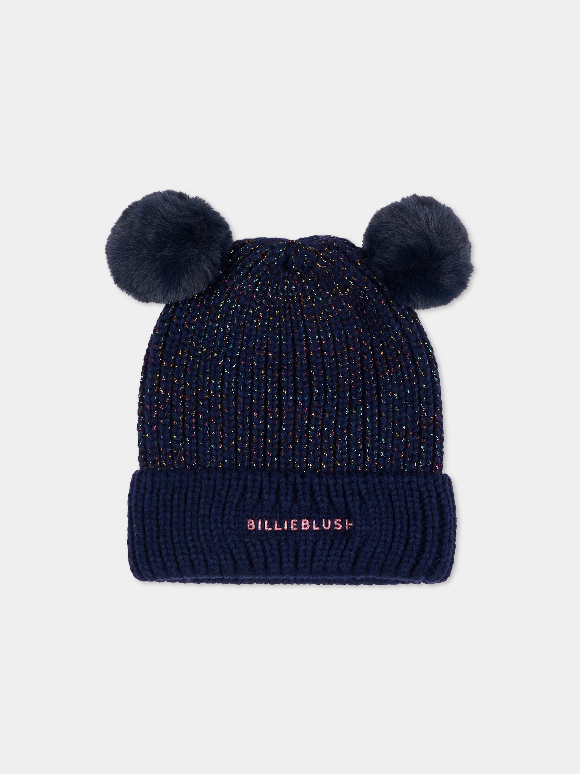 Berretto blu per bambina con pompon,Billieblush,U21508 85T