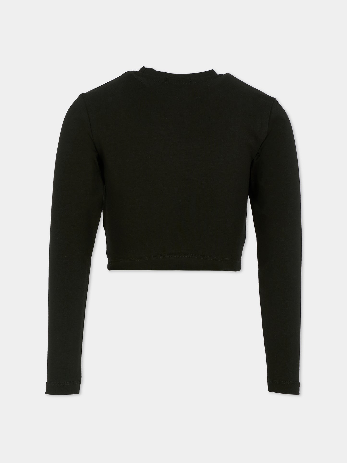 Black crop t-shirt for girl with logo