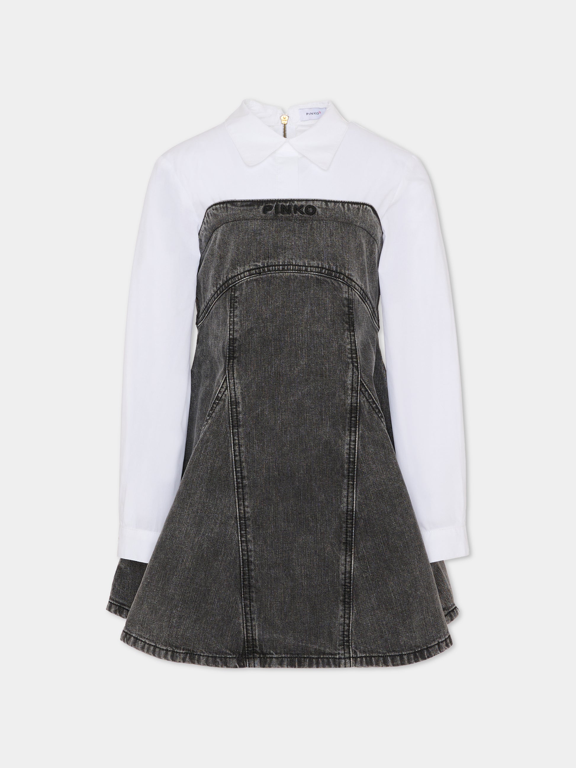 Vestito grigio per bambina con logo,Pinko,KFAB023.C.DF016.D809