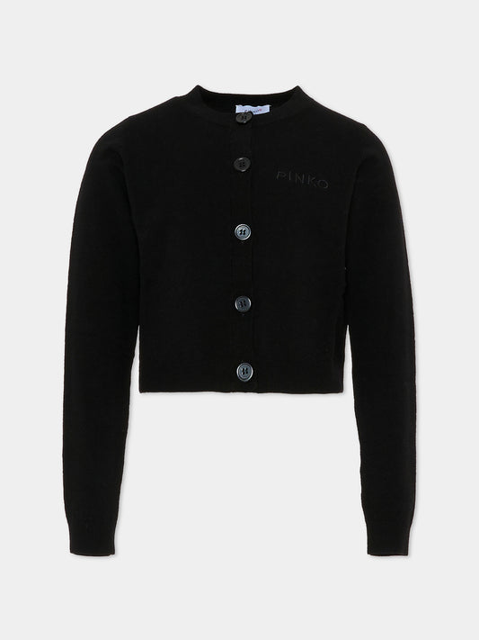 Cardigan nero per bambina con logo,Pinko,KFMA015.C.FL084.N000