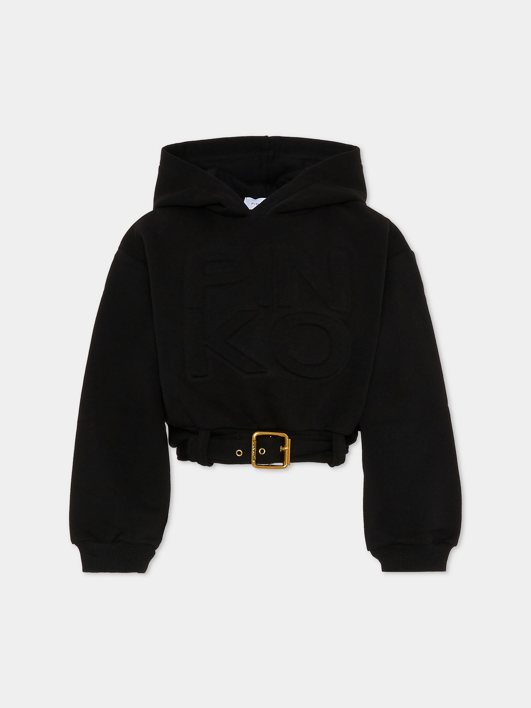Felpa crop nera per bambina con logo,Pinko,KFFE013.C.FF013.N000