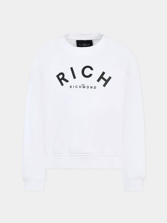 Felpa bianca per bambini con logo nero,Richmond,RBA25237FE WHITE