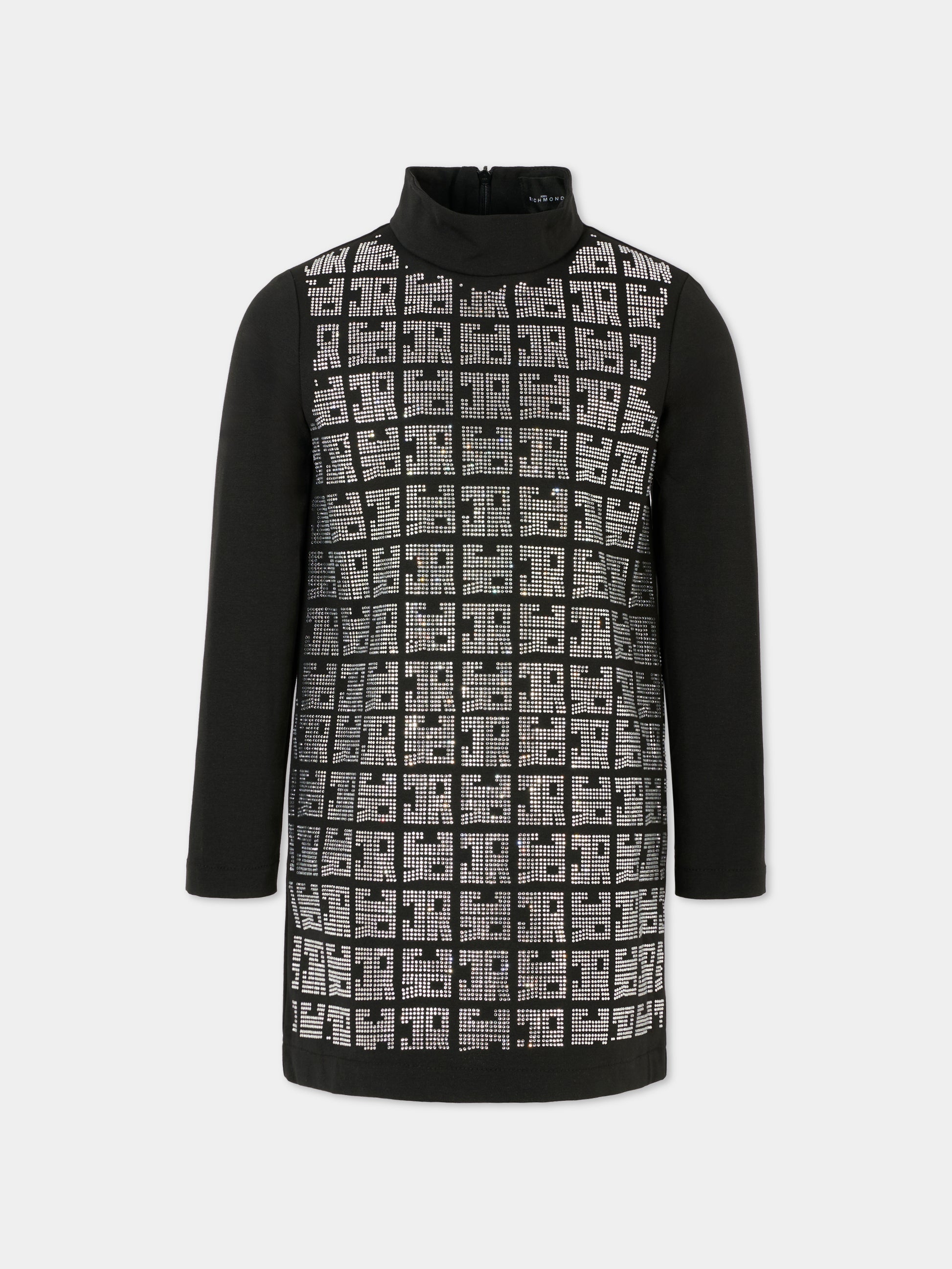 Vestito nero per bambina con logo di strass,Richmond,RGA25178VE BLACK