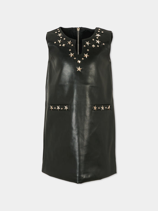 Vestito nero per bambina con borchie,Richmond,RGA25209VE BLACK